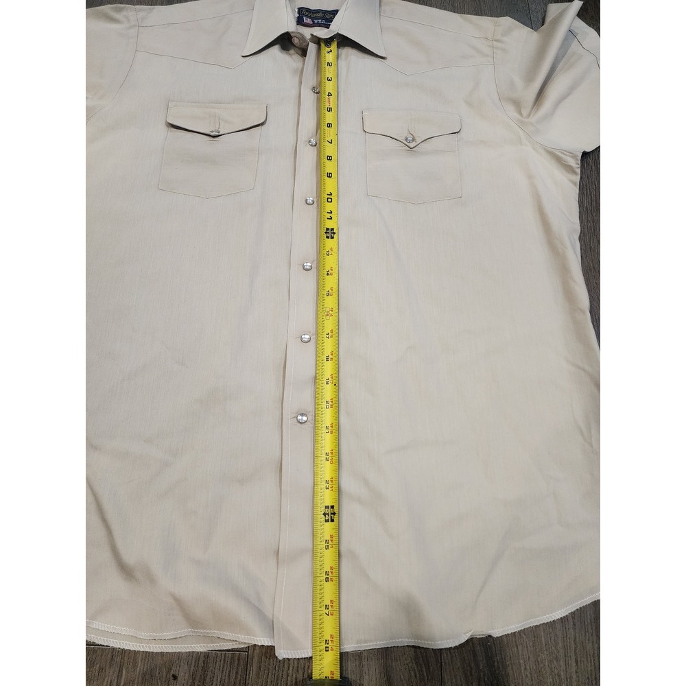 Vintage 80s Panhandle Slim Western Pearl Snap Tan Short Sleeve Men's 17.5 XL - Picture 7 of 8